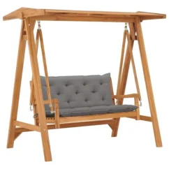 Balancelle Avec Coussin Gris 170 Cm Bois De Teck Solide