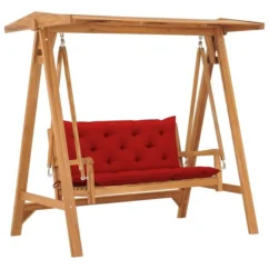 Balancelle Avec Coussin Rouge 170 Cm Bois De Teck Solide