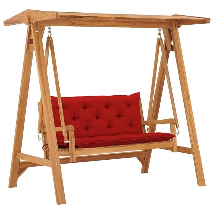 Balancelle Avec Coussin Rouge 170 Cm Bois De Teck Solide 1 Balancelle Avec Coussin Rouge 170 Cm Bois De Teck Solide