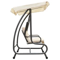 Balancelle D'extérieur Avec Auvent Blanc Sable 2 -Chair Soldes Boutique balancelle d exterieur avec auvent blanc sable 8718475709169 1217615