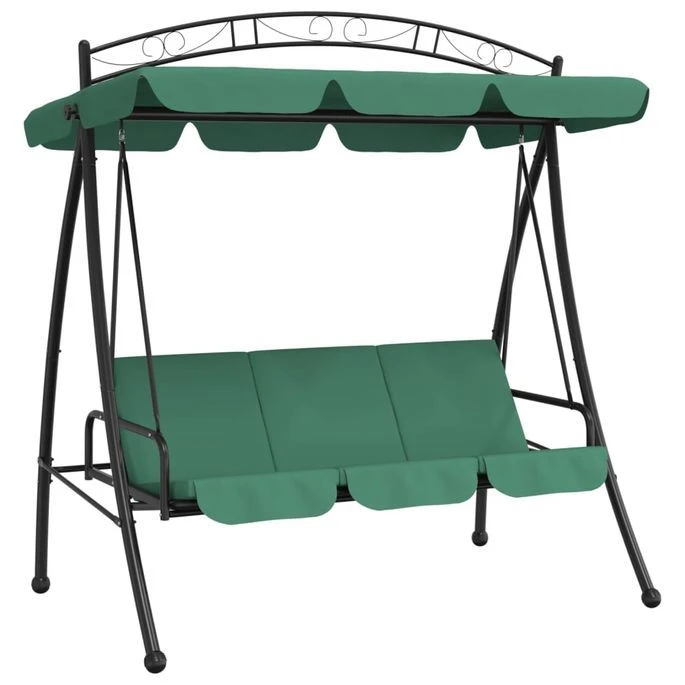 Balancelle De Jardin Avec Auvent Vert 198 Cm Tissu Et Acier 2 Balancelle De Jardin Avec Auvent Vert 198 Cm Tissu Et Acier – Image 2