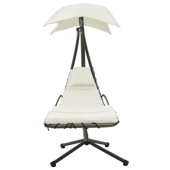 Balancelle De Jardin Crème Et Gris 190x90x200 Cm Tissu 2 Balancelle De Jardin Crème Et Gris 190x90x200 Cm Tissu – Image 2