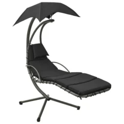 Balancelle De Jardin Noir Et Gris 190x90x200 Cm Tissu