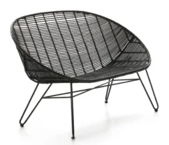 Banc 3 Places Ethnique Osier Tissé Et Pieds Métal Noir 140 Cm