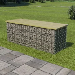 Banc à Gabion 120 Cm Acier Galvanisé Et Pinède 2