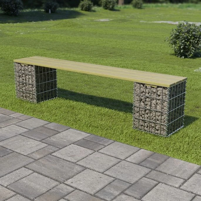 Banc à Gabion 180 Cm Acier Galvanisé Et Pinède 1 Banc à Gabion 180 Cm Acier Galvanisé Et Pinède