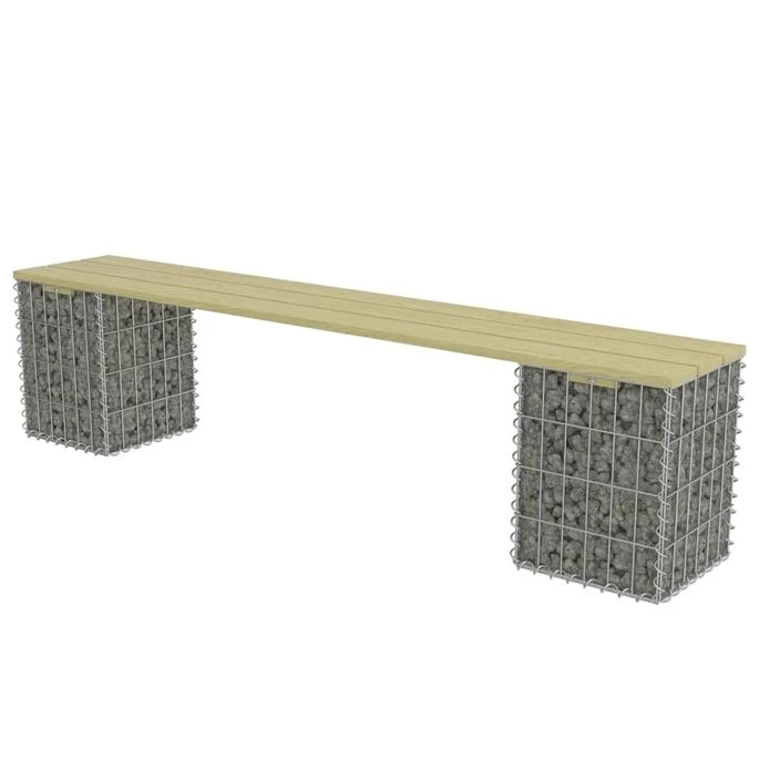 Banc à Gabion 180 Cm Acier Galvanisé Et Pinède 3 Banc à Gabion 180 Cm Acier Galvanisé Et Pinède – Image 3
