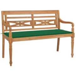 Banc Batavia Avec Coussin Vert 120 Cm Bois De Teck Massif