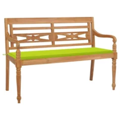 Banc Batavia Avec Coussin Vert Vif 150 Cm Bois De Teck Massif