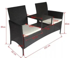 Banc De Jardin 2 Places Résine Tressée Noir Et Coussins Blanc Kim -Chair Soldes Boutique banc de jardin 2 places resine tressee noir et coussins blanc kim 3666722579155 259317