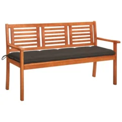 Banc De Jardin 3 Places Avec Coussin 150 Cm Bois D'eucalyptus 12