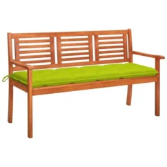 Banc De Jardin 3 Places Avec Coussin 150 Cm Bois D'eucalyptus 26