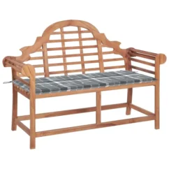 Banc De Jardin Avec Coussin à Carreaux Gris 120 Cm Teck Massif 2