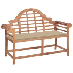 Banc De Jardin Avec Coussin Beige 120 Cm Bois De Teck Massif