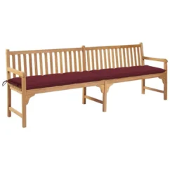 Banc De Jardin Avec Coussin Bordeaux 240 Cm Bois De Teck Massif 2