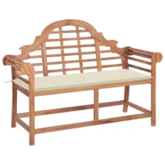 Banc De Jardin Avec Coussin Crème 120 Cm Bois De Teck Massif 2