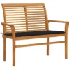 Banc De Jardin Avec Coussin Noir 112 Cm Bois De Teck Massif 2