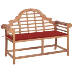 Banc De Jardin Avec Coussin Rouge 120 Cm Bois De Teck Massif 3