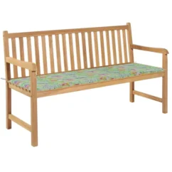 Banc De Jardin Et Coussin à Motif De Feuilles 150cm Teck Massif