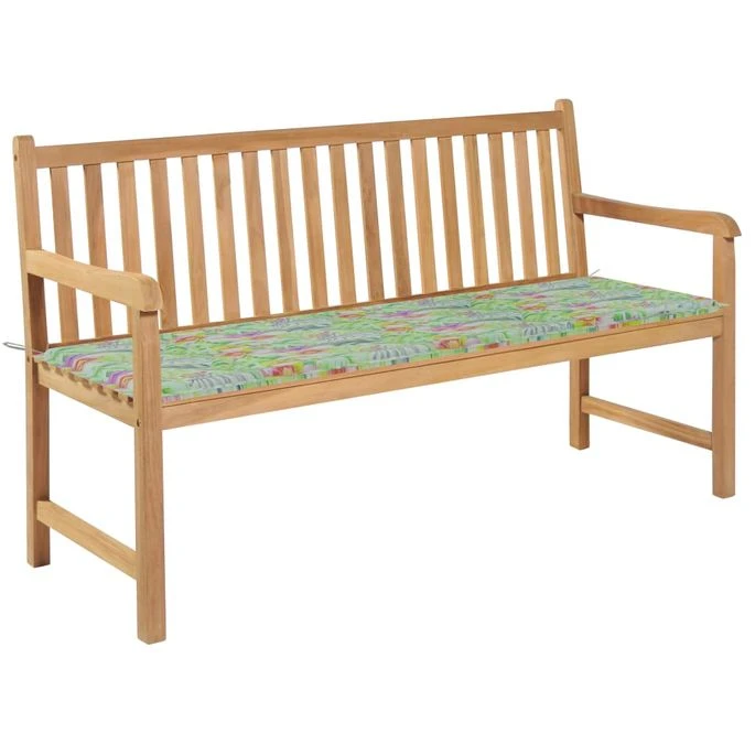 Banc De Jardin Et Coussin à Motif De Feuilles 150cm Teck Massif 1 Banc De Jardin Et Coussin à Motif De Feuilles 150cm Teck Massif