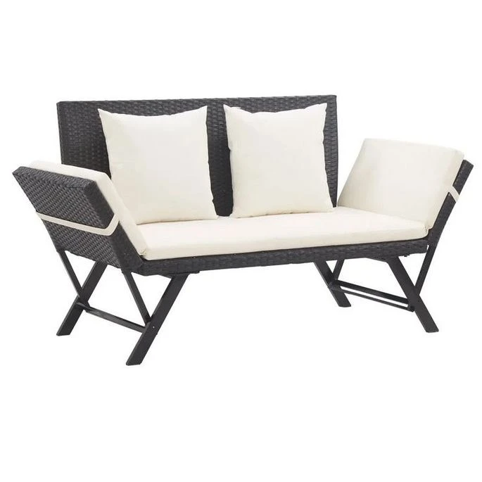 Banc De Jardin Polyester Blanc Et Résine Tressée Noire Risto 1 Banc De Jardin Polyester Blanc Et Résine Tressée Noire Risto