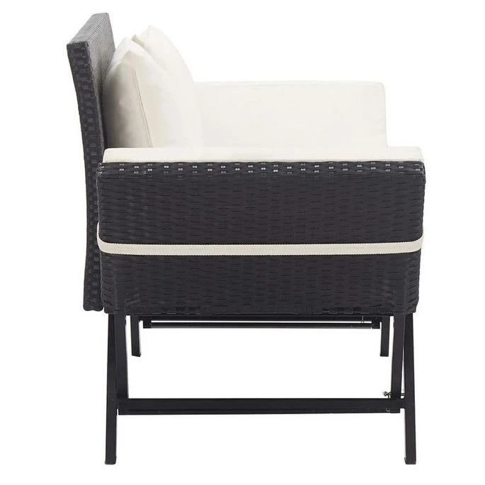 Banc De Jardin Polyester Blanc Et Résine Tressée Noire Risto 2 Banc De Jardin Polyester Blanc Et Résine Tressée Noire Risto – Image 2
