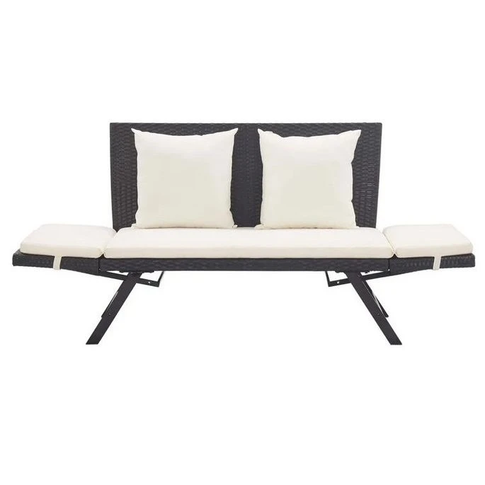 Banc De Jardin Polyester Blanc Et Résine Tressée Noire Risto 3 Banc De Jardin Polyester Blanc Et Résine Tressée Noire Risto – Image 3