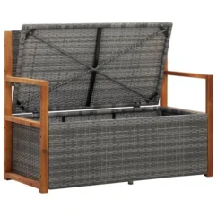 Banc De Rangement 110 Cm Résine Tressée Et Bois D'acacia Gris -Chair Soldes Boutique banc de rangement 110 cm resine tressee et bois d acacia gris 3666722324021 981469