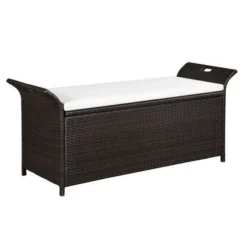 Banquette Coffre De Jardin Résine Tressée Marron Toplu