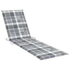 Chaise Longue Avec Coussin à Carreaux Gris Bois De Teck Solide -Chair Soldes Boutique chaise longue avec coussin a carreaux gris bois de teck solide 3666722930871 831631