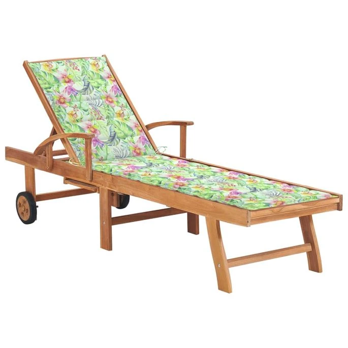 Chaise Longue Avec Coussin à Motif De Feuilles Teck Solide 1 Chaise Longue Avec Coussin à Motif De Feuilles Teck Solide