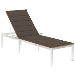 Meilleures ventes 12 Chaise Longue Avec Coussin Bois D'acacia Et Acier Inoxydable 4