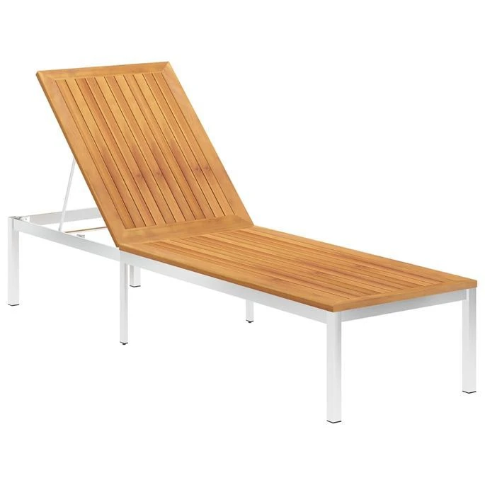 Chaise Longue Avec Coussin Bois D'acacia Et Acier Inoxydable 4 2 Chaise Longue Avec Coussin Bois D'acacia Et Acier Inoxydable 4 – Image 2