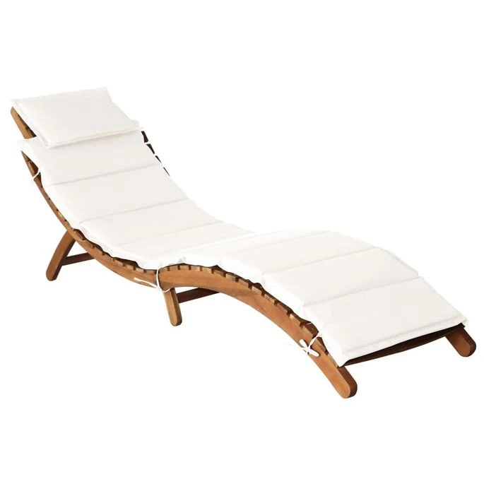 Chaise Longue Avec Coussin Bois D'acacia Solide Crème 1 Chaise Longue Avec Coussin Bois D'acacia Solide Crème