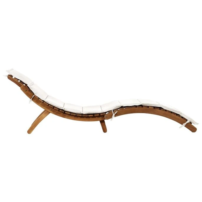 Chaise Longue Avec Coussin Bois D'acacia Solide Crème 2 Chaise Longue Avec Coussin Bois D'acacia Solide Crème – Image 2