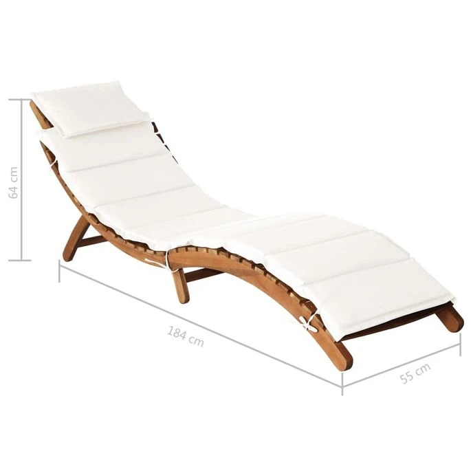 Chaise Longue Avec Coussin Bois D'acacia Solide Crème 10 Chaise Longue Avec Coussin Bois D'acacia Solide Crème – Image 10