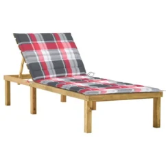 Chaise Longue Avec Coussin Carreaux Rouge Bois De Pin Imprégné 4