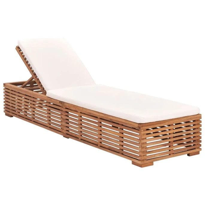 Chaise Longue Avec Coussin Crème Bois De Teck Solide 2 1 Chaise Longue Avec Coussin Crème Bois De Teck Solide 2