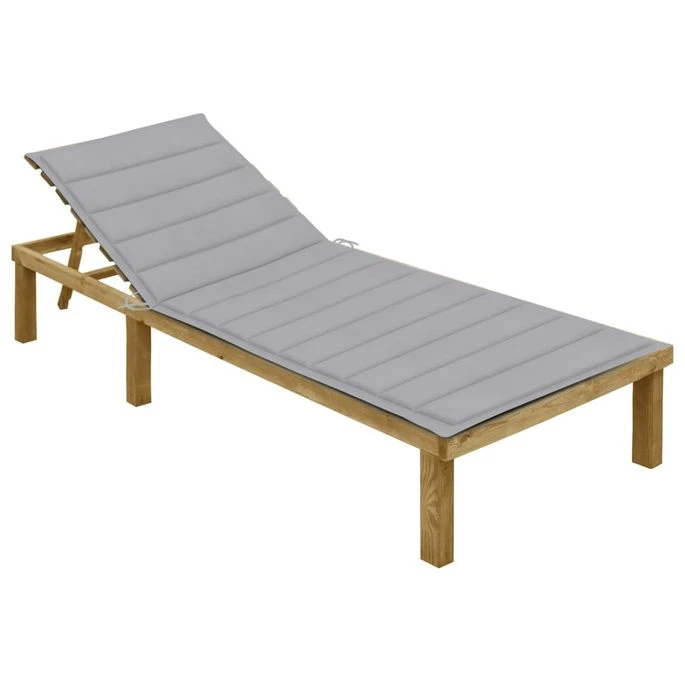 Chaise Longue Avec Coussin Gris Bois De Pin Imprégné 3 1 Chaise Longue Avec Coussin Gris Bois De Pin Imprégné 3