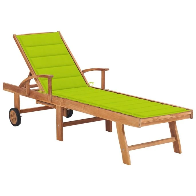 Chaise Longue Avec Coussin Vert Vif Bois De Teck Solide 1 Chaise Longue Avec Coussin Vert Vif Bois De Teck Solide