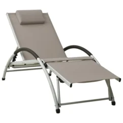 Chaise Longue Avec Oreiller Textilène Taupe
