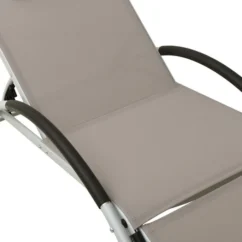 Chaise Longue Avec Oreiller Textilène Taupe -Chair Soldes Boutique chaise longue avec oreiller textilene taupe 3666722838566 936751
