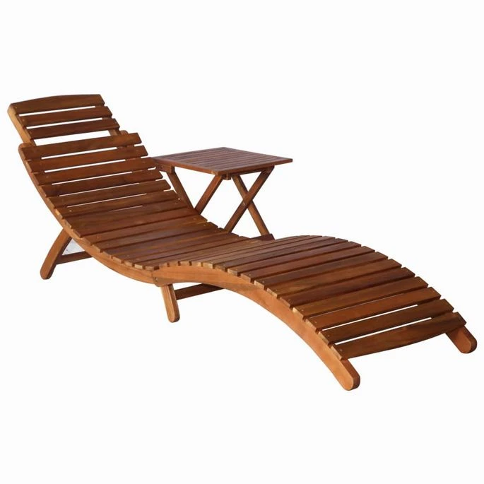 Chaise Longue Avec Table Bois D'acacia Massif Marron 1 Chaise Longue Avec Table Bois D'acacia Massif Marron