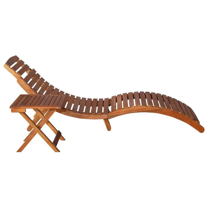 Chaise Longue Avec Table Bois D'acacia Massif Marron 3 Chaise Longue Avec Table Bois D'acacia Massif Marron – Image 3