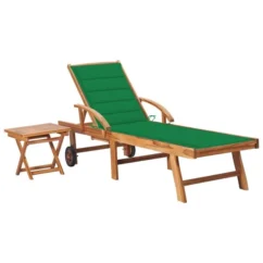 Chaise Longue Avec Table Et Coussin Bois De Teck Solide 15