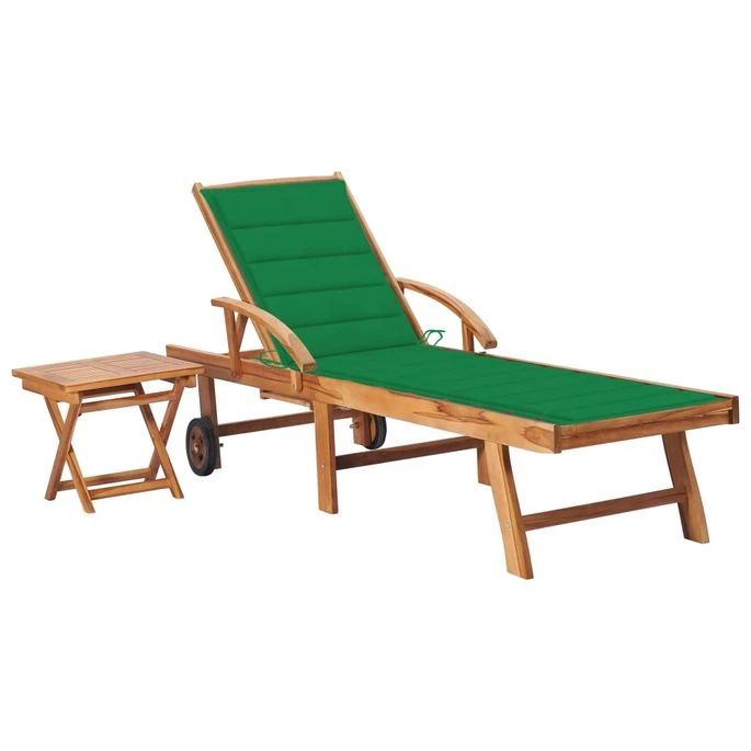 Chaise Longue Avec Table Et Coussin Bois De Teck Solide 15 1 Chaise Longue Avec Table Et Coussin Bois De Teck Solide 15