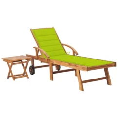 Chaise Longue Avec Table Et Coussin Bois De Teck Solide 12