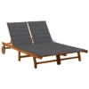Chaise Longue De Jardin 2 Places Avec Coussins Acacia Solide 2