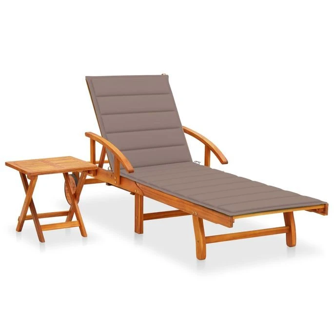 Chaise Longue De Jardin Avec Table Et Coussin Bois D'acacia 10 1 Chaise Longue De Jardin Avec Table Et Coussin Bois D'acacia 10