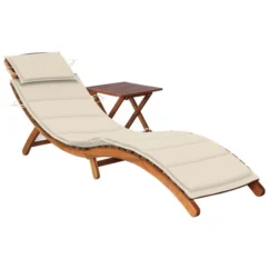 Chaise Longue De Jardin Avec Table Et Coussin Bois D'acacia 18